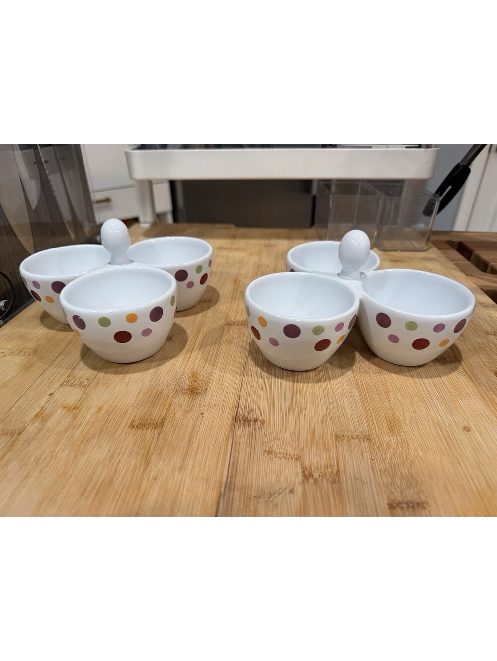 2 Pampered Chef Simple Additions Condiments Tray Stand 3 Bowls Dots *
